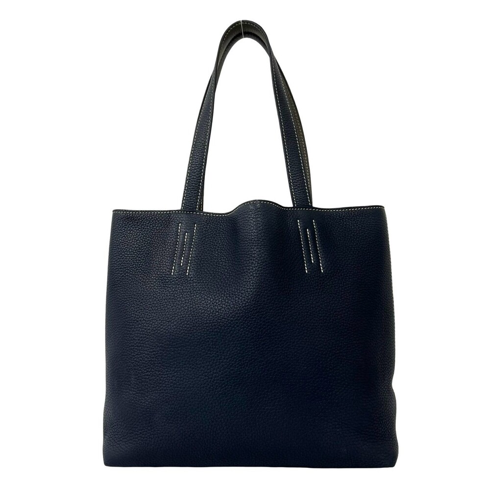 HERMES Double Sens 36 Taurillon Clemence Tote Bag Semi Shoulder Blue Nuit Eto...